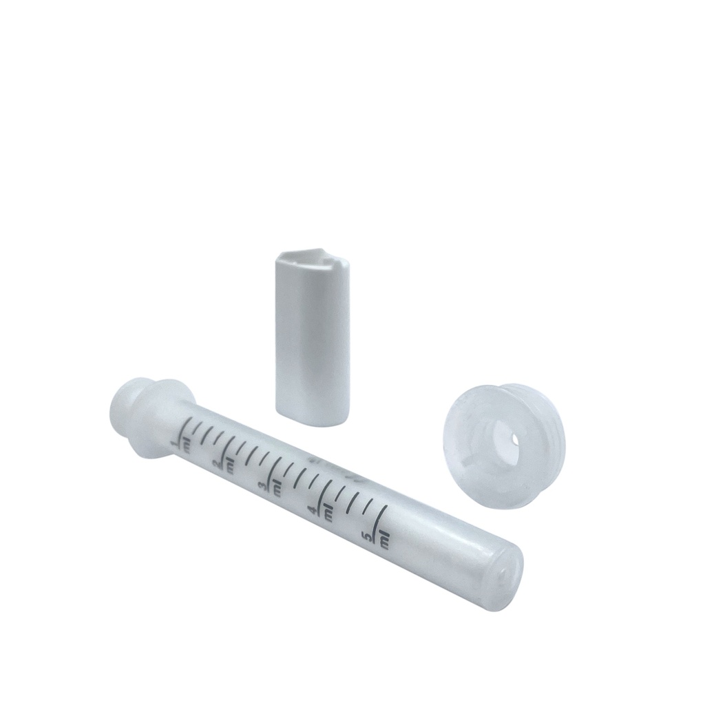 Jeringa dosificadora 5mL + adaptador de inserción de PET din28 por 5